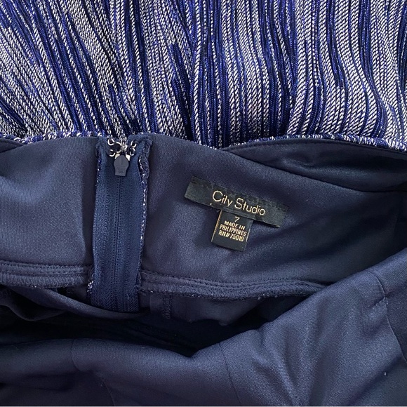 NWT City Studio Glitter Halter High Waist Fit & Flare Mini Dress Blue Junior 7 - Picture 10 of 11